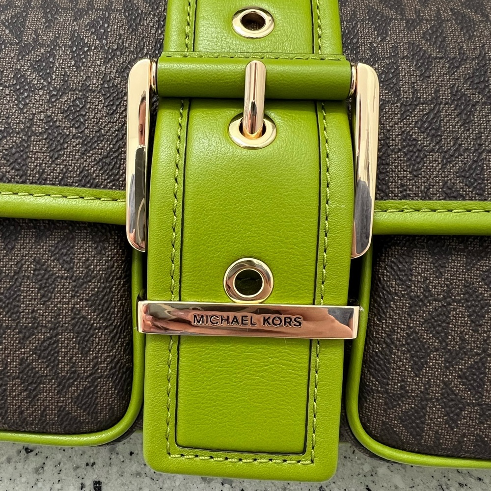NWOT Michael Kors Brown & Green Monogram Shoulder Bag - Picture 4 of 9